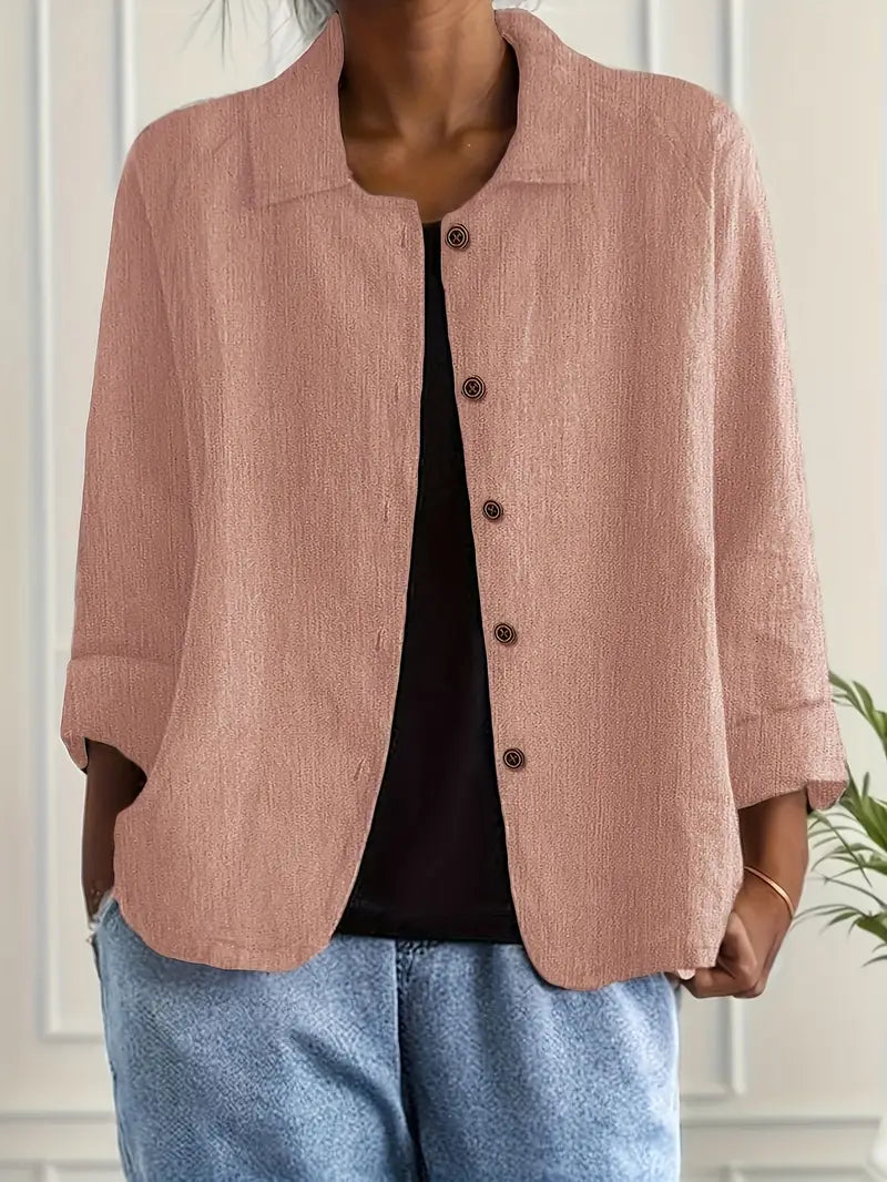 Women's Lightweight Button-front Jacket - Relaxed Fit Casual Outerwear For Spring And Summer