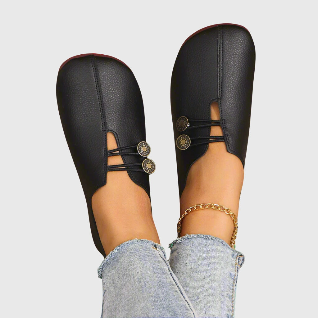 Mila | Women Brown Vintage Button Slip-On Flats