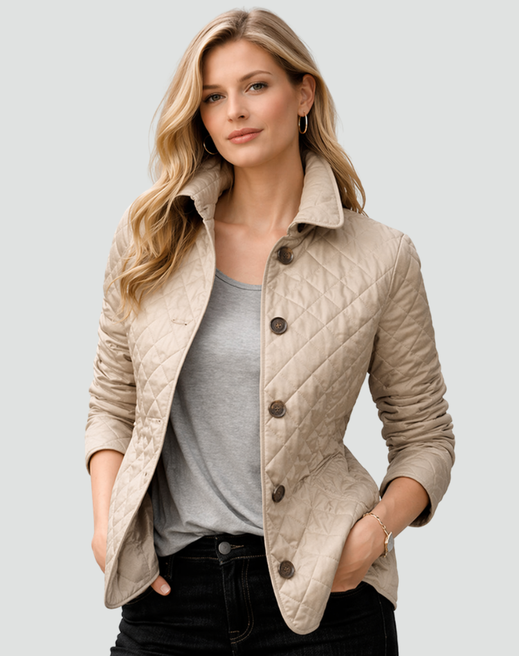 Women's Quilted Mid-Season Jacket - Lightweight Button-Front Casual Coat for Transitional Weather