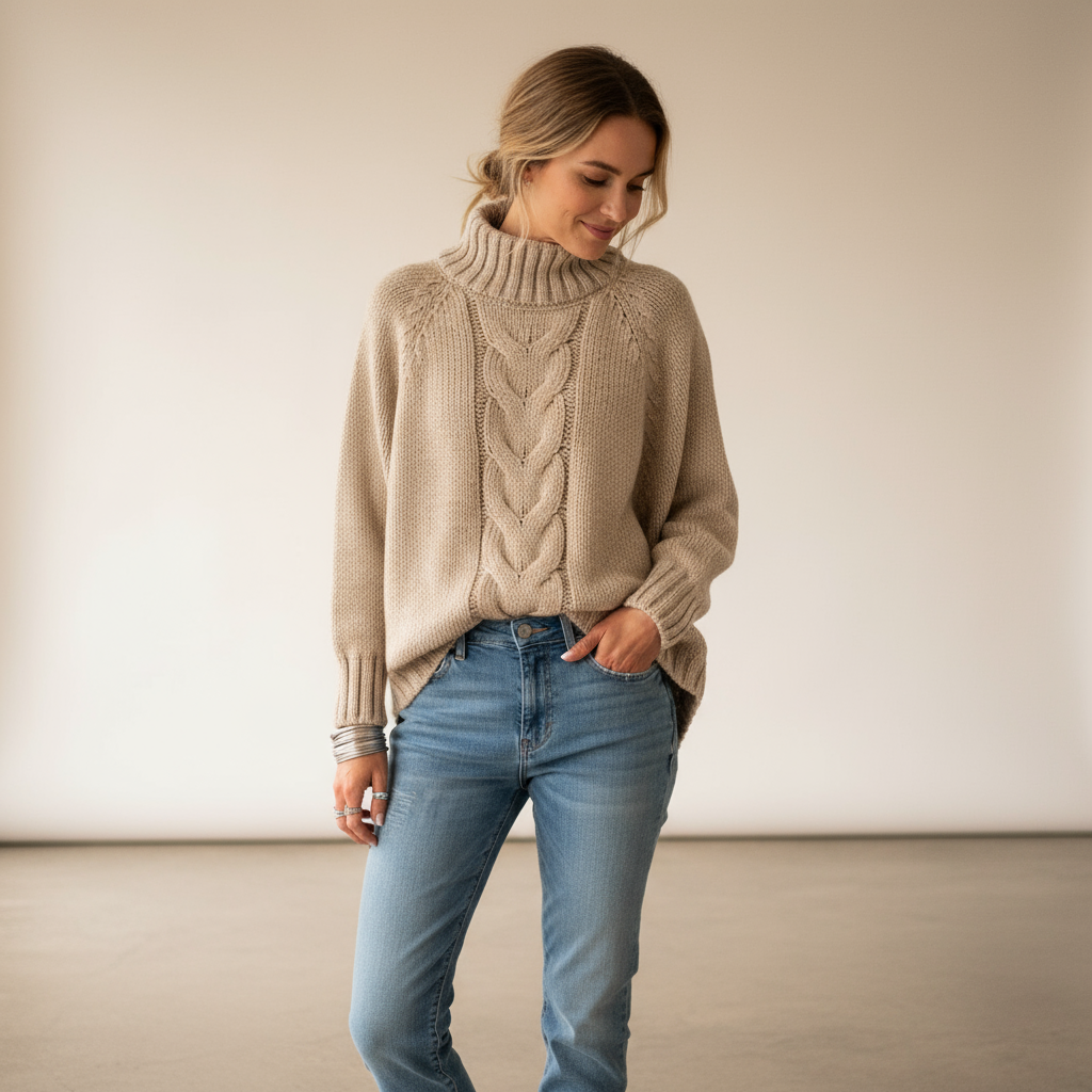 Leana – Cable Knit Turtleneck Jumper