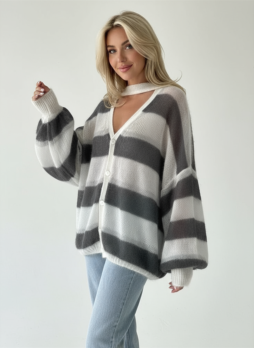 Liora – Oversized Striped Cardigan with Soft Texture