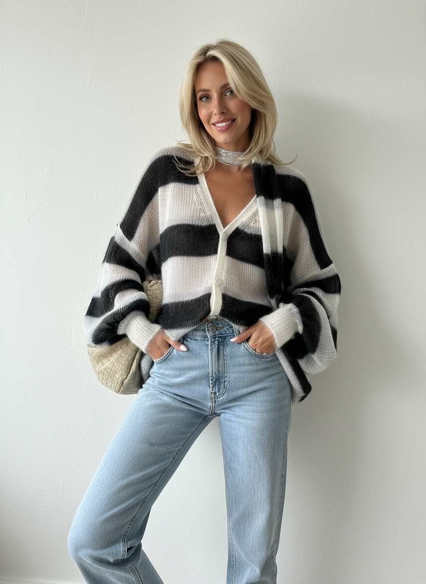 Liora – Oversized Striped Cardigan with Soft Texture