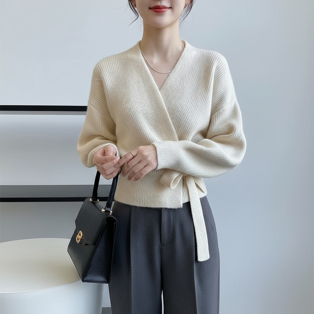 Lynette – Chic Wrap Cardigan with Elegant Tie