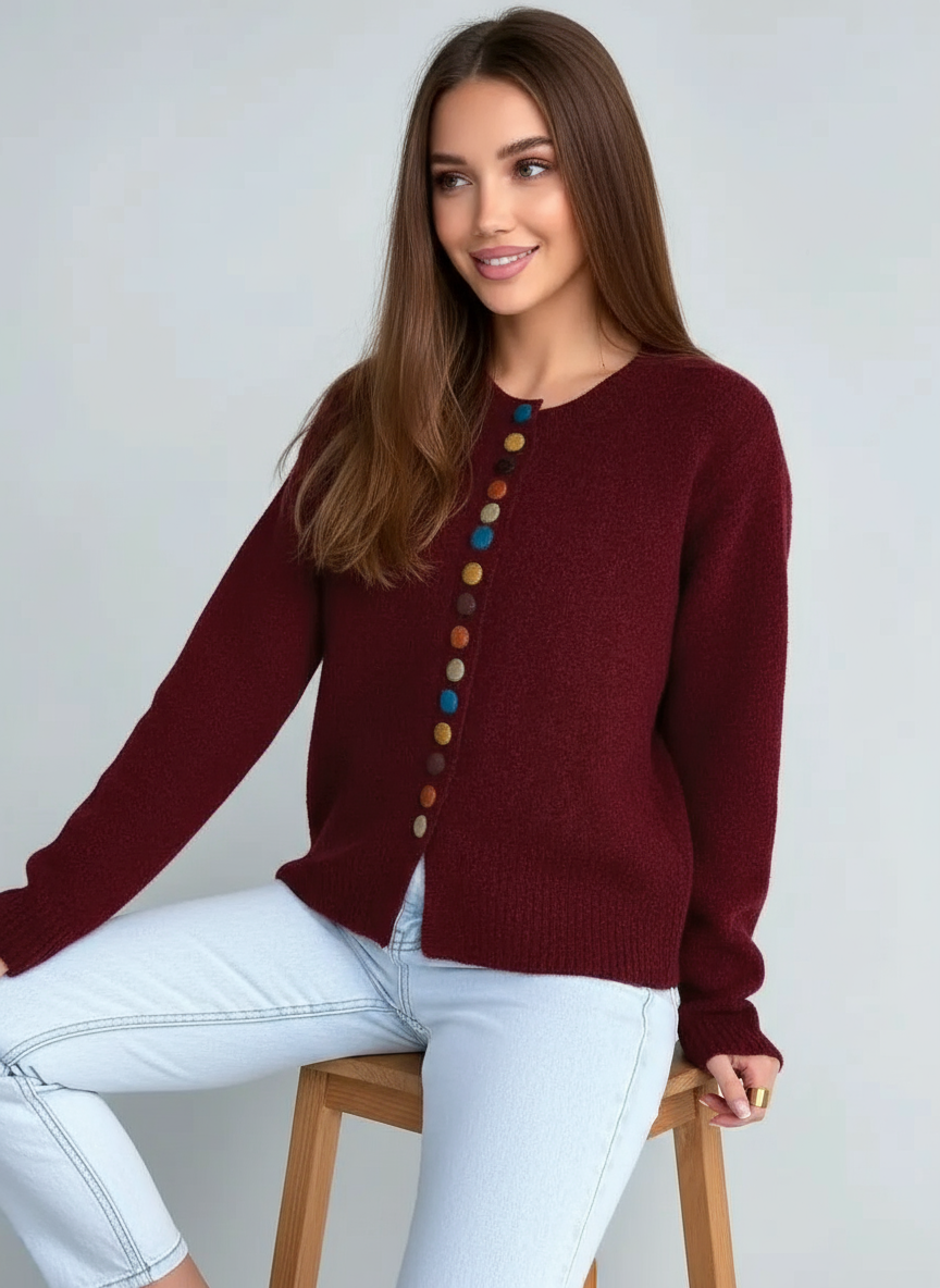 Ivetta - Women's Soft Jumper with Coloured Buttons