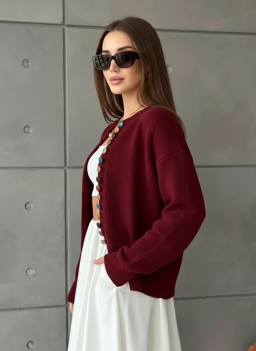 Ivetta - Women's Soft Jumper with Coloured Buttons