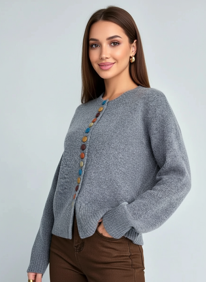 Ivetta - Women's Soft Jumper with Coloured Buttons