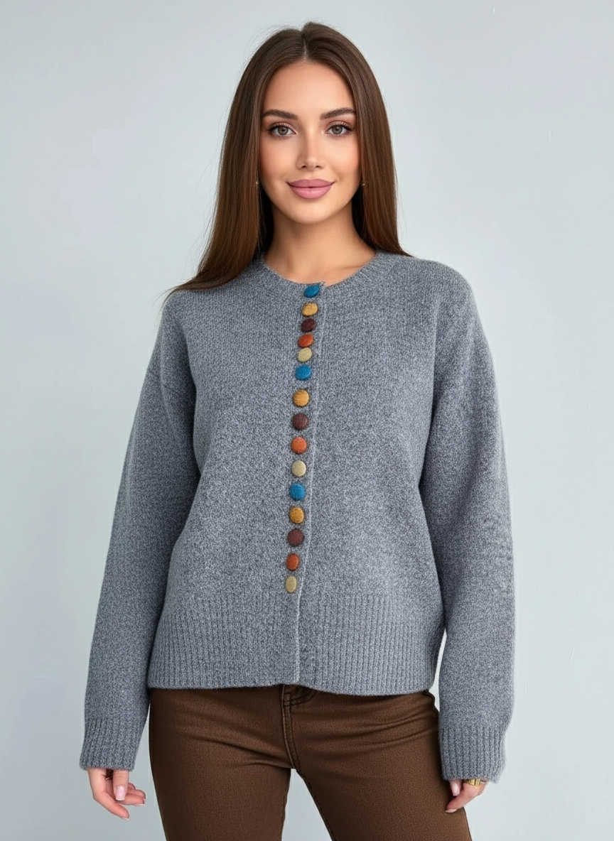Ivetta - Women's Soft Jumper with Coloured Buttons