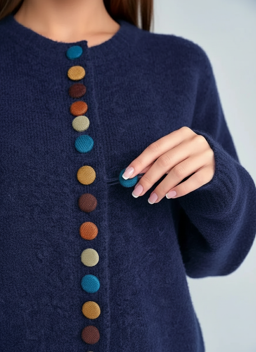 Ivetta - Women's Soft Jumper with Coloured Buttons