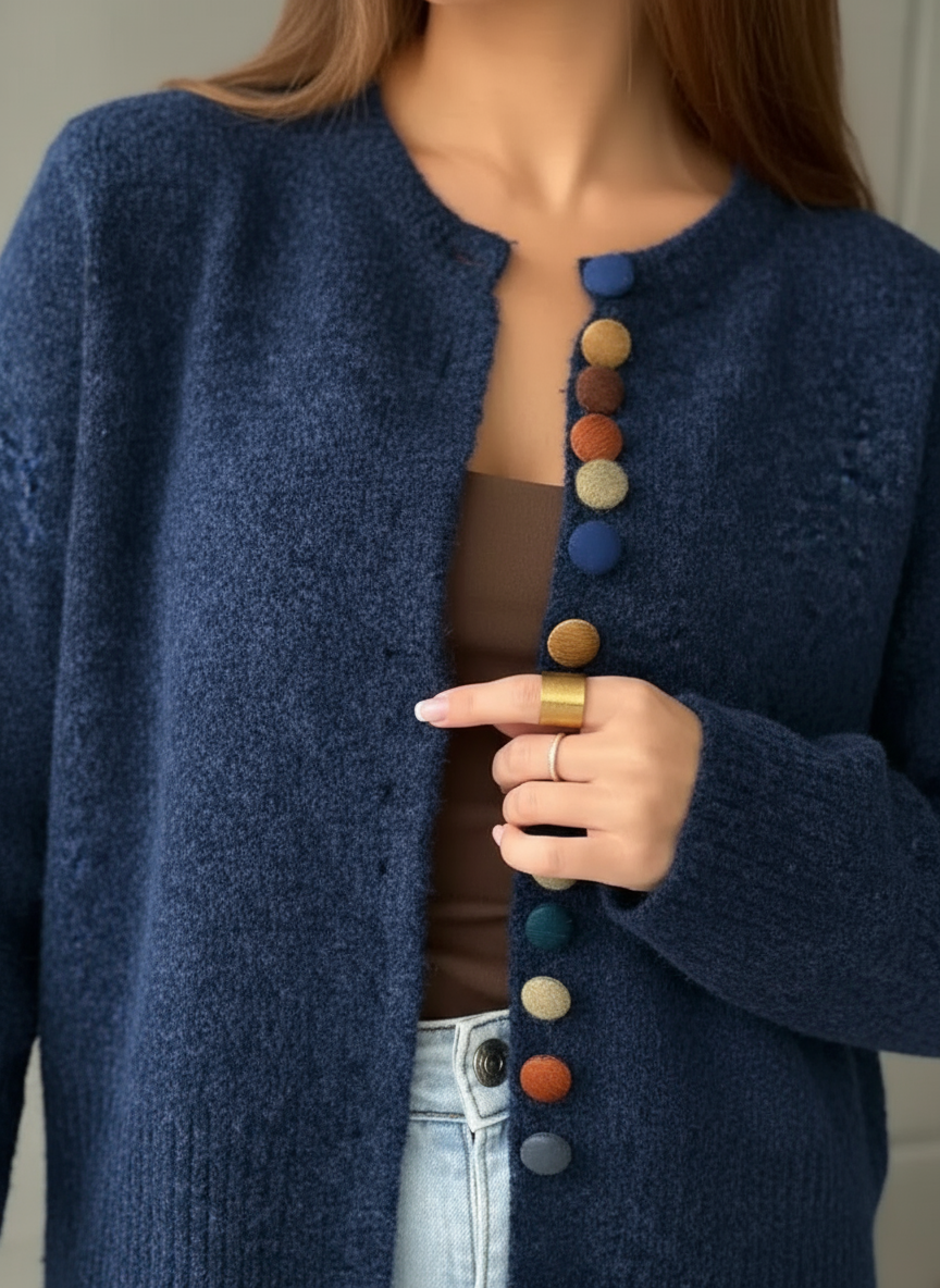 Ivetta - Women's Soft Jumper with Coloured Buttons