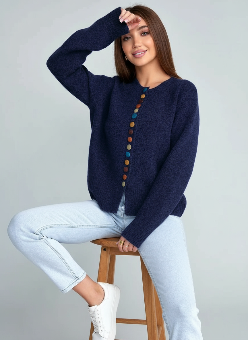 Ivetta - Women's Soft Jumper with Coloured Buttons