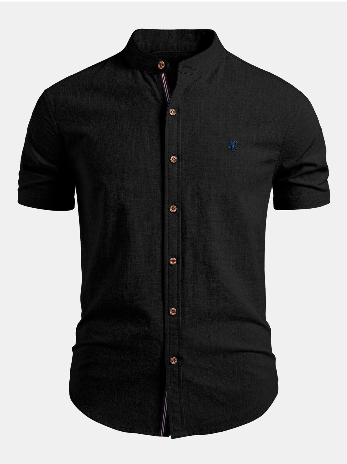 Men's Short-sleeve Shirt With A Stand-up Collar And Tailored Fit – A Minimalist Shirt For Summer, Everyday Wear, And Smart-casual Style