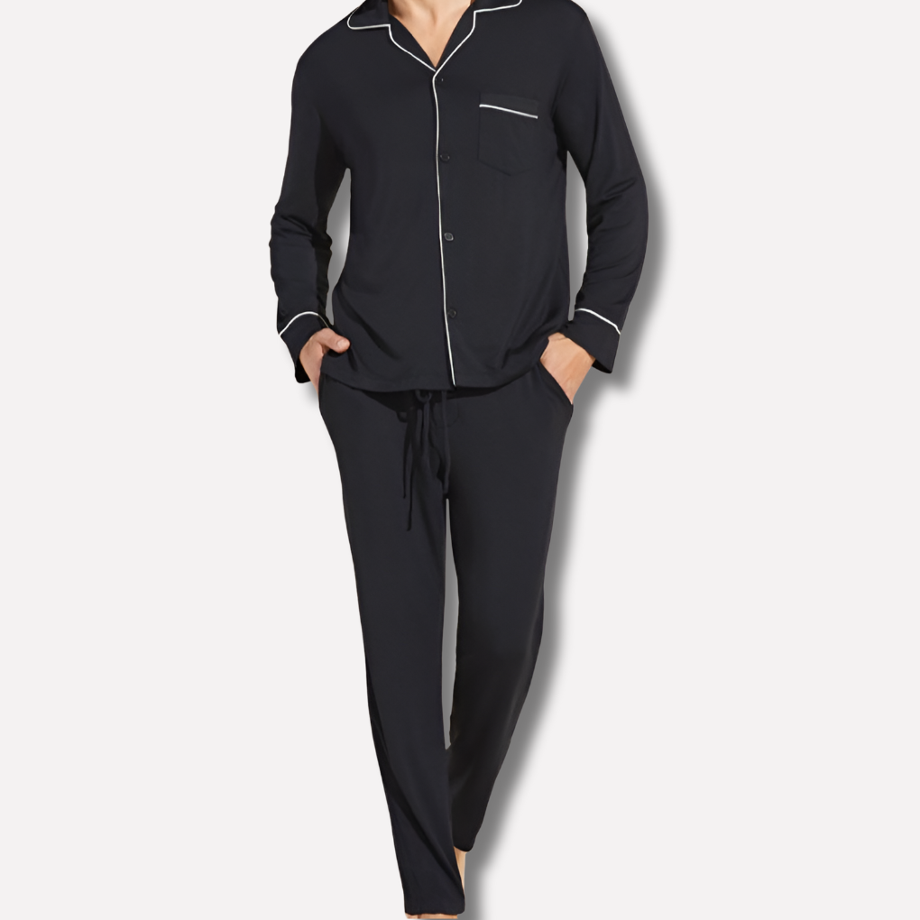 Men's Cotton Pajama Set With A Button-down Closure And Long Sleeves – Comfortable Sleepwear For Home, Relaxation, And Everyday Wear