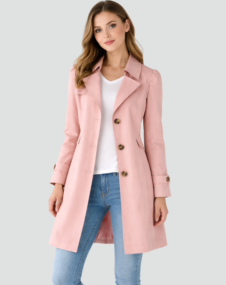 Women's Tailored Trench Coat - Classic Lapel Mid-length Jacket For Timeless Everyday Wear