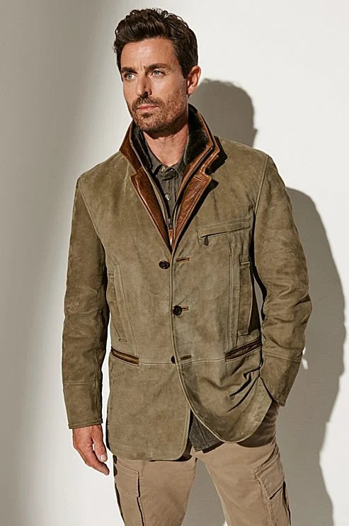 Men's Lined Suede Jacket - Tailored Vintage Layer For Autumn And Winter Wear