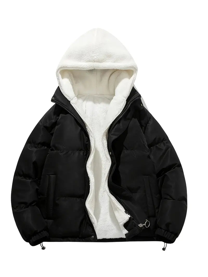 Women's Sherpa-lined Puffer Jacket With A Hood, Zipper Closure, And Adjustable Hem – Warm Winter Outerwear For Cold Days, Everyday Wear, And Outdoor Activities