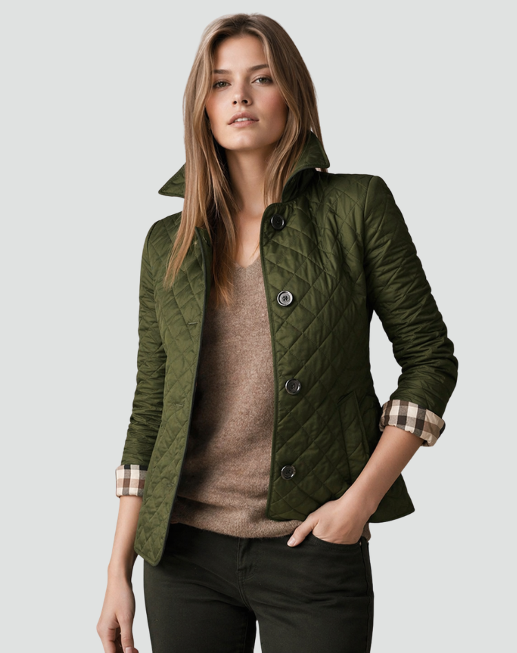 Women's Quilted Mid-Season Jacket - Lightweight Button-Front Casual Coat for Transitional Weather