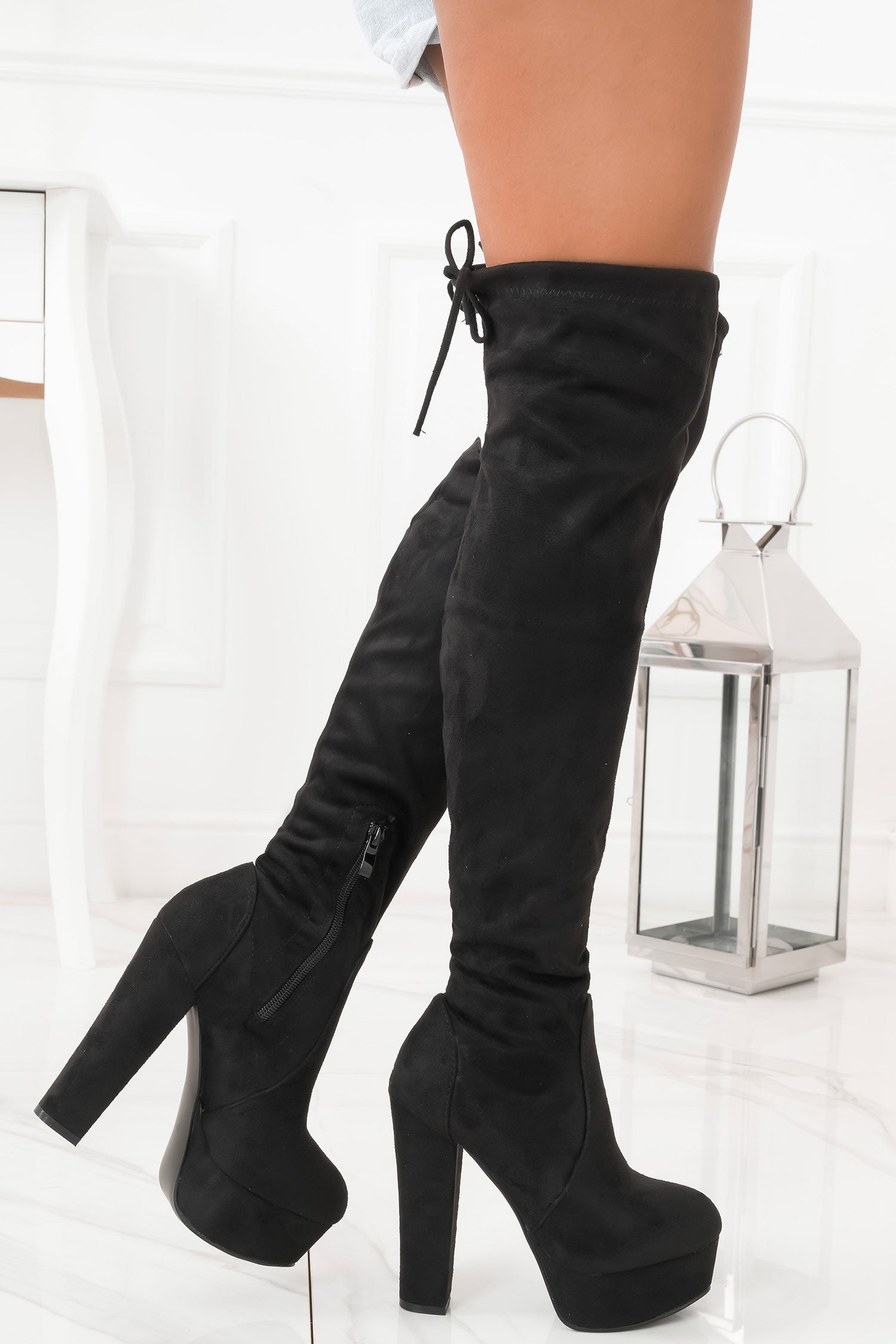Ingrid - Black Suede Over-the-Thigh Boots for Women