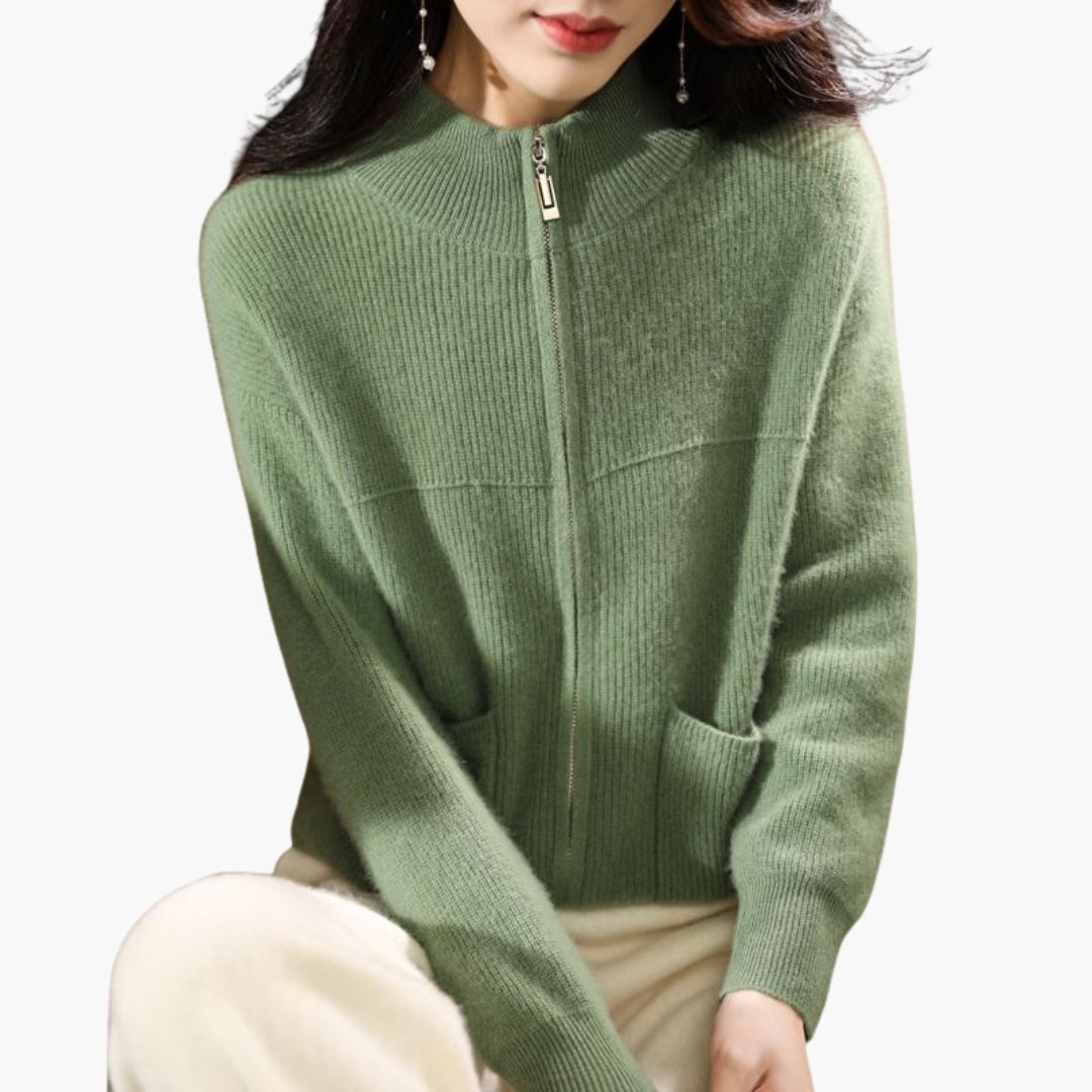 Kiara - Women's Zip Cardigan with High Collar