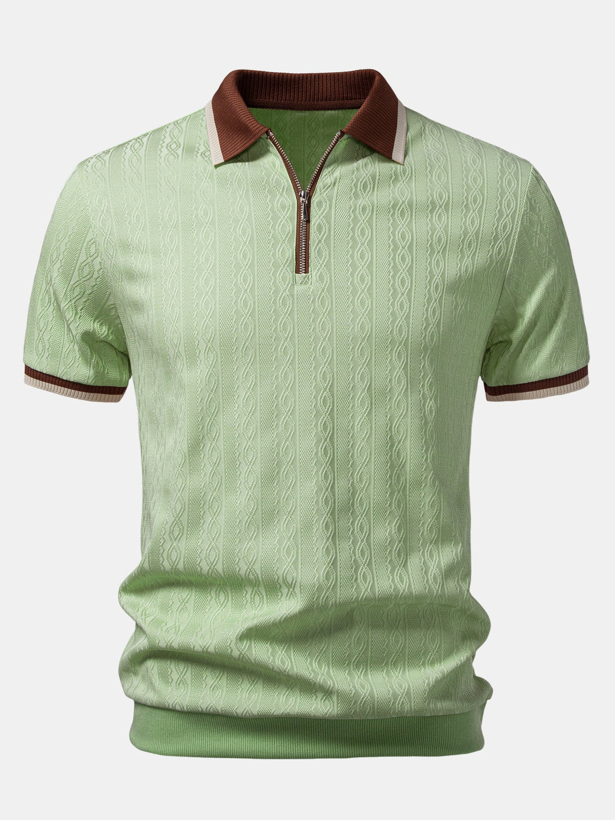Men's Textured Knit Polo - Quarter-zip Tailored Fit For Refined Smart Casual Style