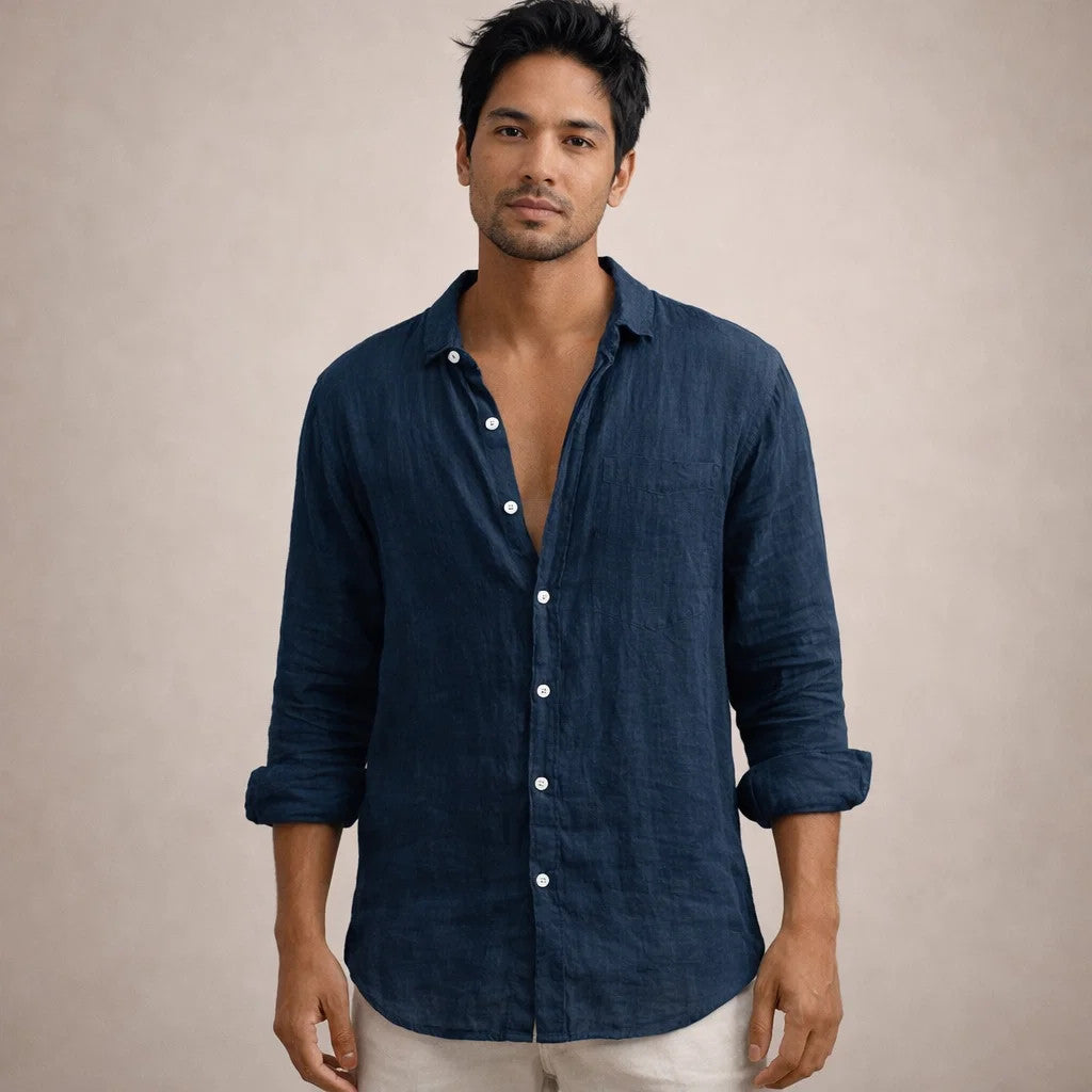 Men's Regular Fit Linen Button-Down Shirt - Casual Summer Shirt for Everyday Wear