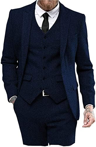 Men's 3-piece Suit In Herringbone Tweed – Classic Tailored Suit Set For Weddings, Parties, And Formal Occasions