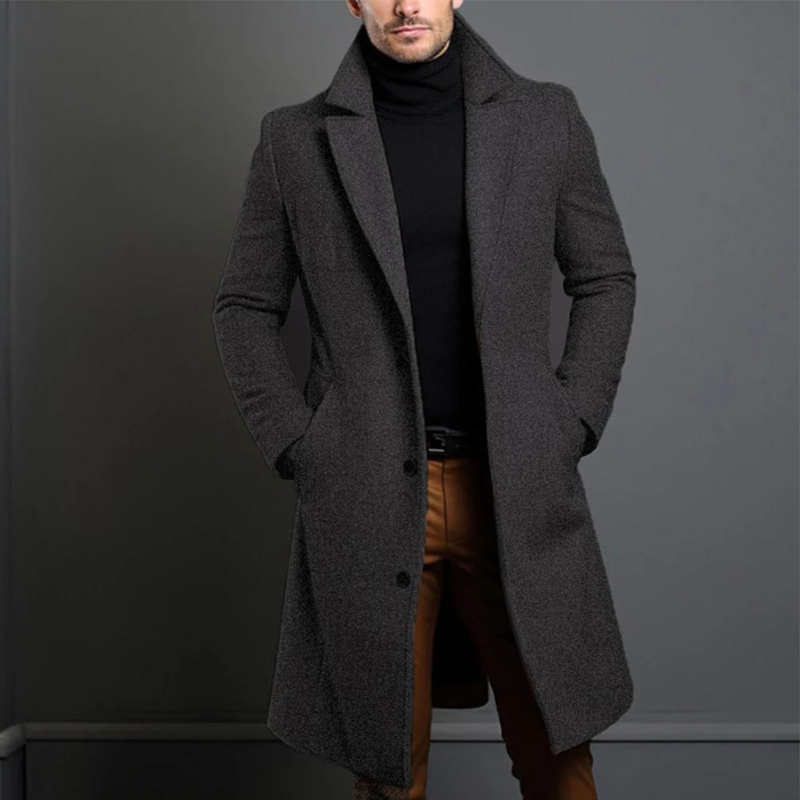 Men's Wool Coat With A Long, Tailored Fit – Classic Winter Outerwear For The Office, Everyday Wear, And Formal Occasions