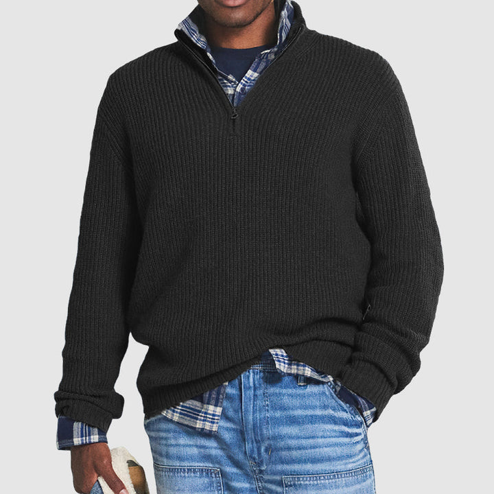 Men's Ribbed Quarter-zip Cashmere Sweater - Regular Fit Knitwear For Smart Casual Wear