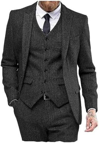 Men's 3-piece Suit In Herringbone Tweed – Classic Tailored Suit Set For Weddings, Parties, And Formal Occasions