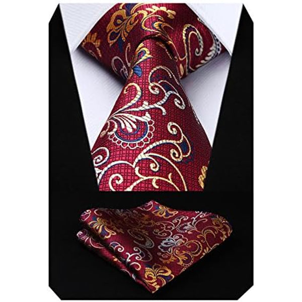 Men's Tie Set With Floral Paisley Pattern – Elegant Formal Accessories For Weddings, Parties, And Special Occasions