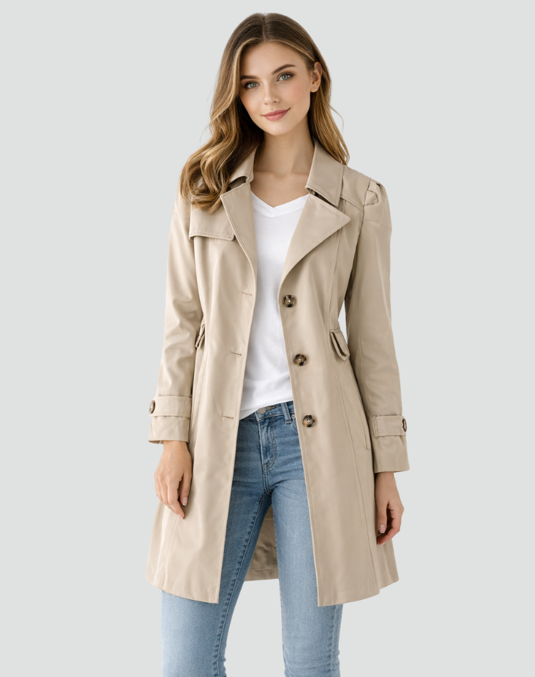 Women's Tailored Trench Coat - Classic Lapel Mid-length Jacket For Timeless Everyday Wear