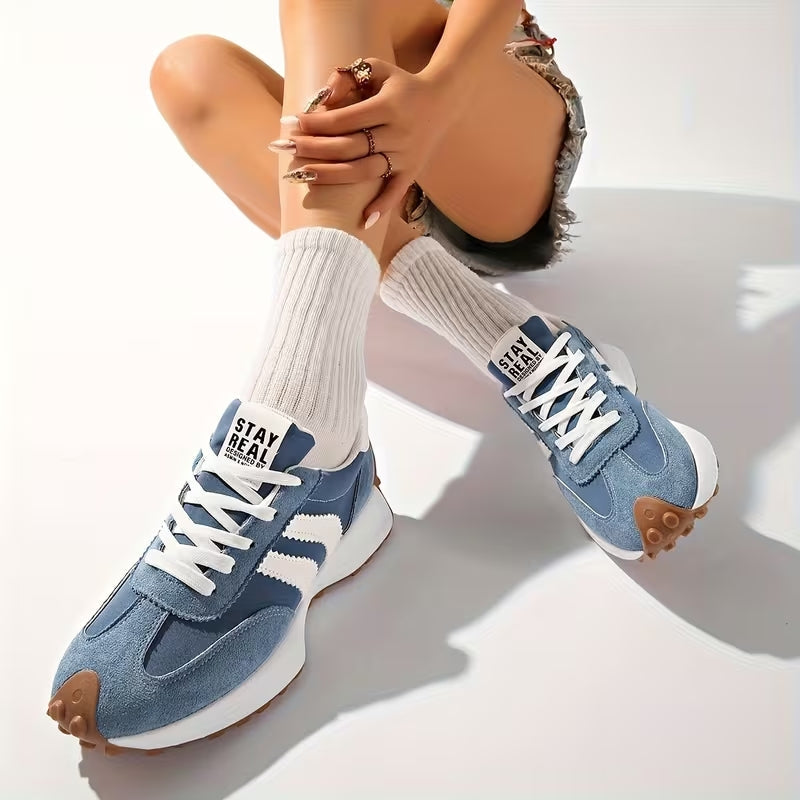 Women's Suede Platform Sneakers - Retro-inspired Running Trainers For Stylish Everyday Wear