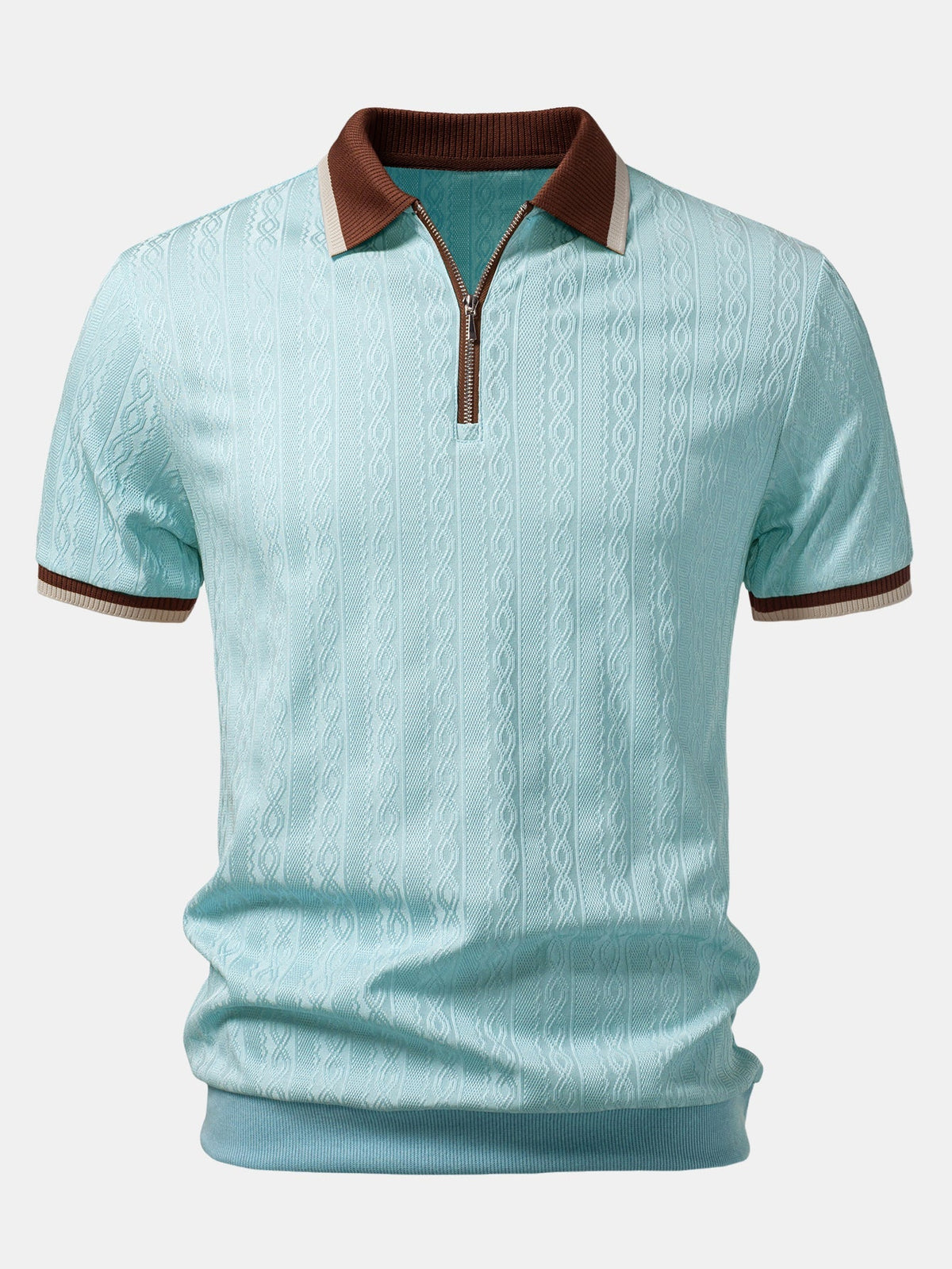 Men's Textured Knit Polo - Quarter-zip Tailored Fit For Refined Smart Casual Style