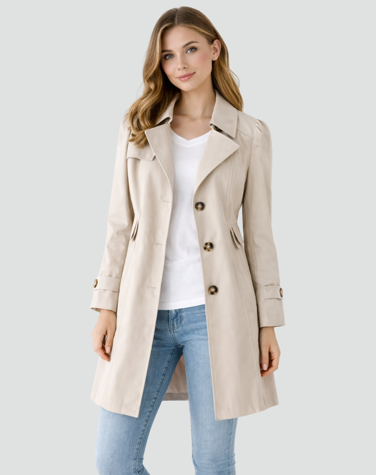 Women's Tailored Trench Coat - Classic Lapel Mid-length Jacket For Timeless Everyday Wear