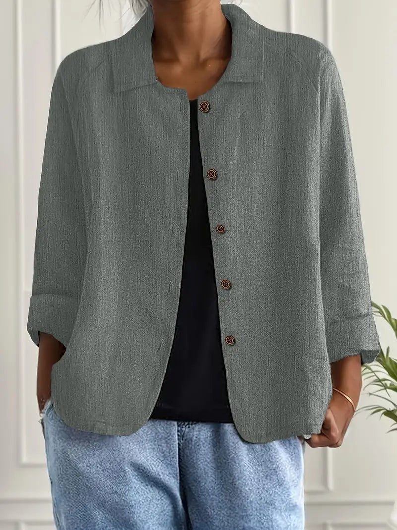 Women's Lightweight Button-front Jacket - Relaxed Fit Casual Outerwear For Spring And Summer