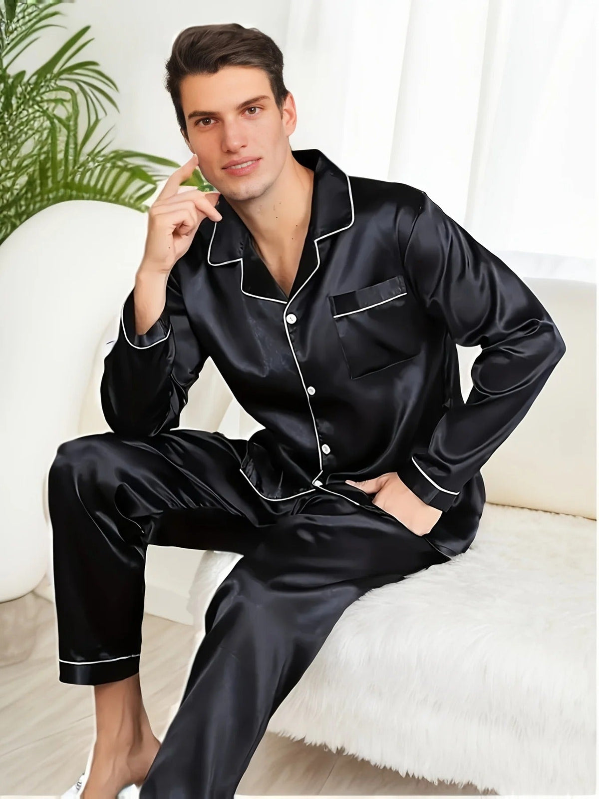 Men's Cotton Silk Pyjama Set - Smooth Satin Sleepwear For Year-round Comfort