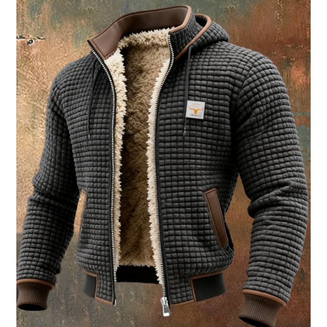 Men's Thermal Fleece Winter Jacket With A Quilted Design, Hood, And Sherpa Lining – Warm Outerwear With A Zipper And Wind-resistant Finish For Cold Days And Outdoor Use