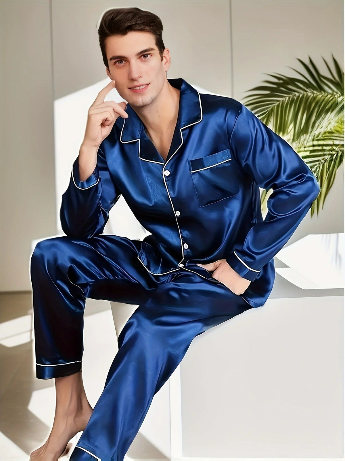 Men's Cotton Silk Pyjama Set - Smooth Satin Sleepwear For Year-round Comfort