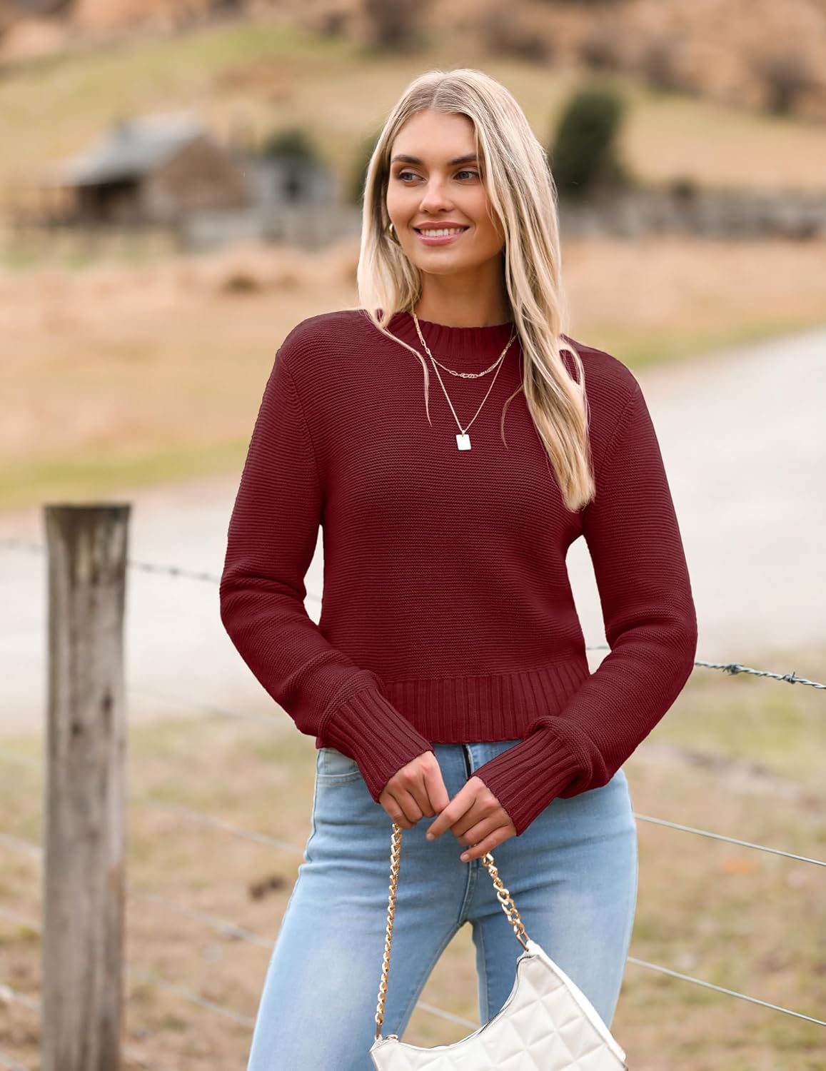 Porsia – Women's Short Crew Neck Autumn Jumper