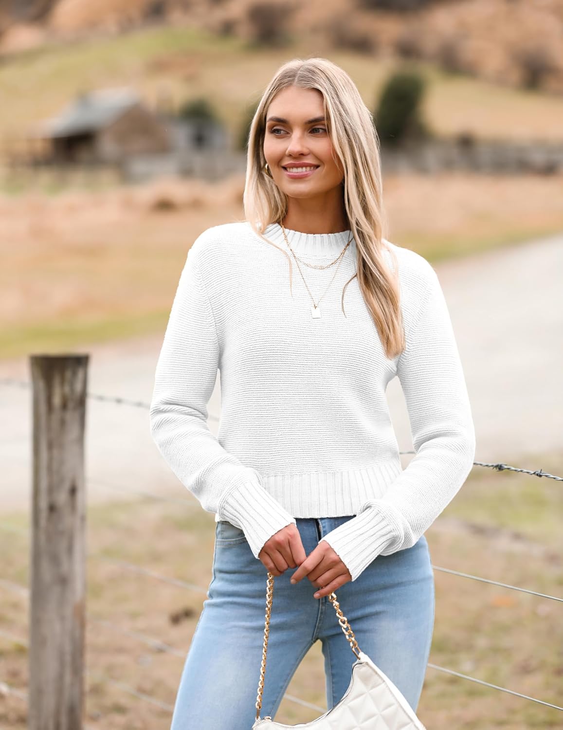 Porsia – Women's Short Crew Neck Autumn Jumper