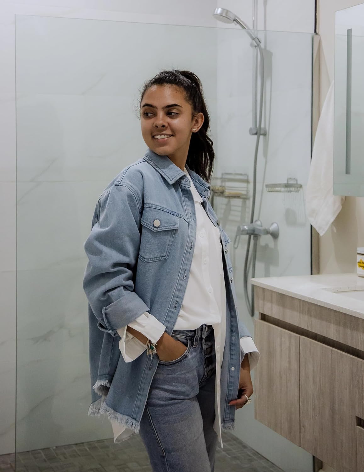 Pontia – Women's Denim Jacket with Distressed Effect