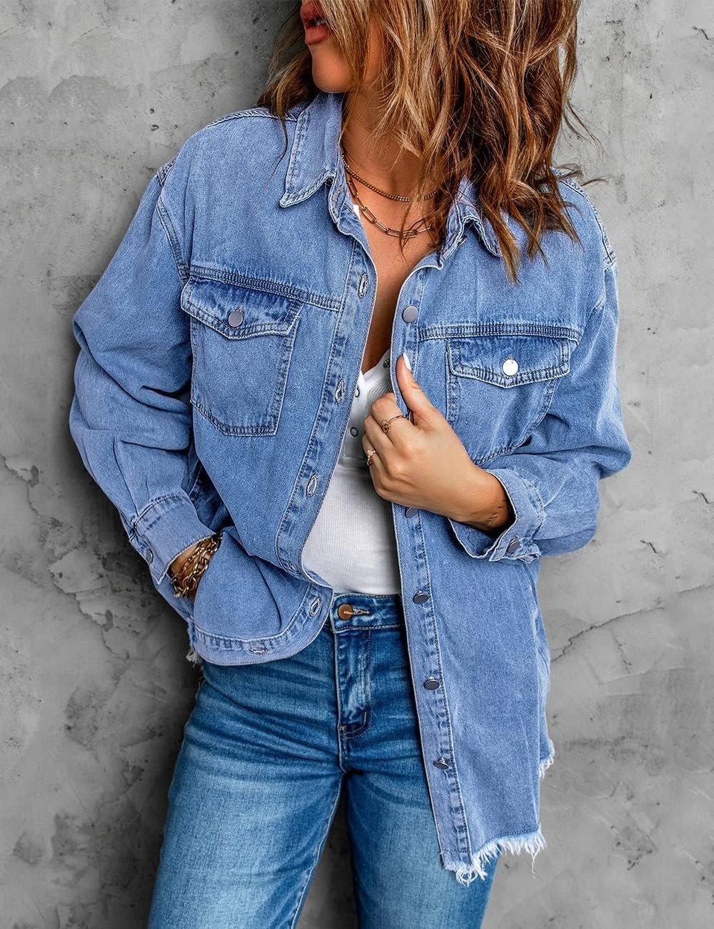 Pontia – Women's Denim Jacket with Distressed Effect