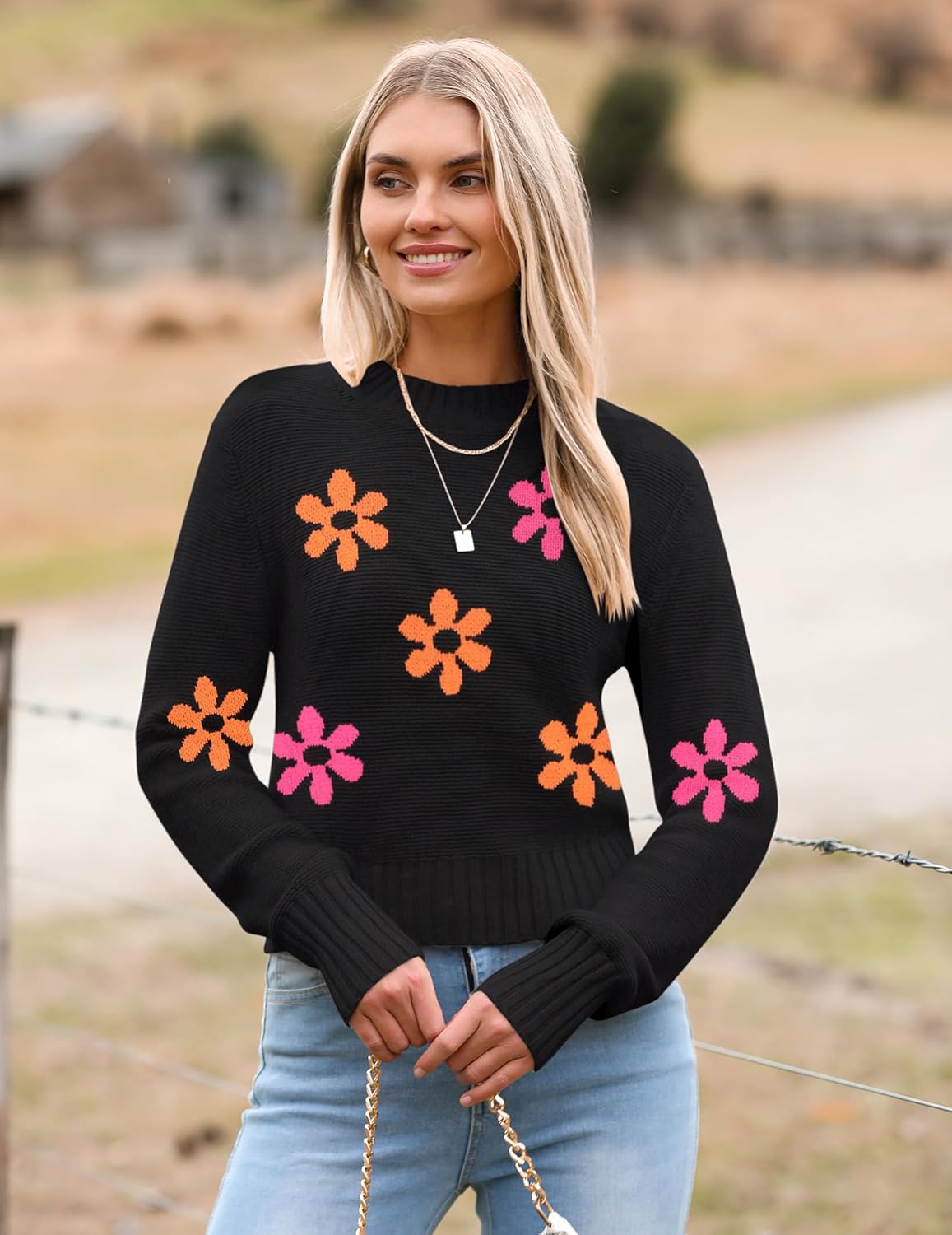Porsia – Women's Short Crew Neck Autumn Jumper