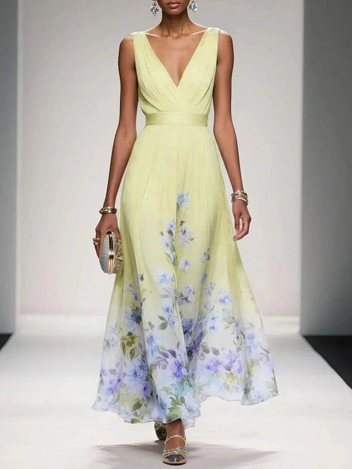 Aurora | Women Flowing Sleeveless Floral Chiffon Maxi Dress