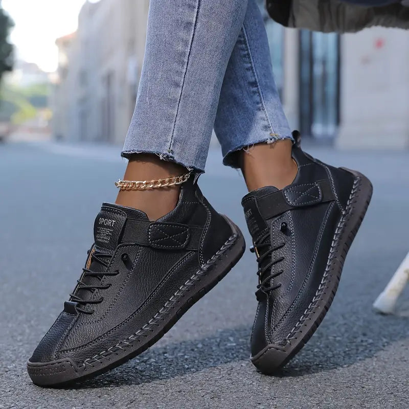 Women's Orthopedic Leather Sneakers - Comfortable Everyday Walking Shoes For Casual Wear