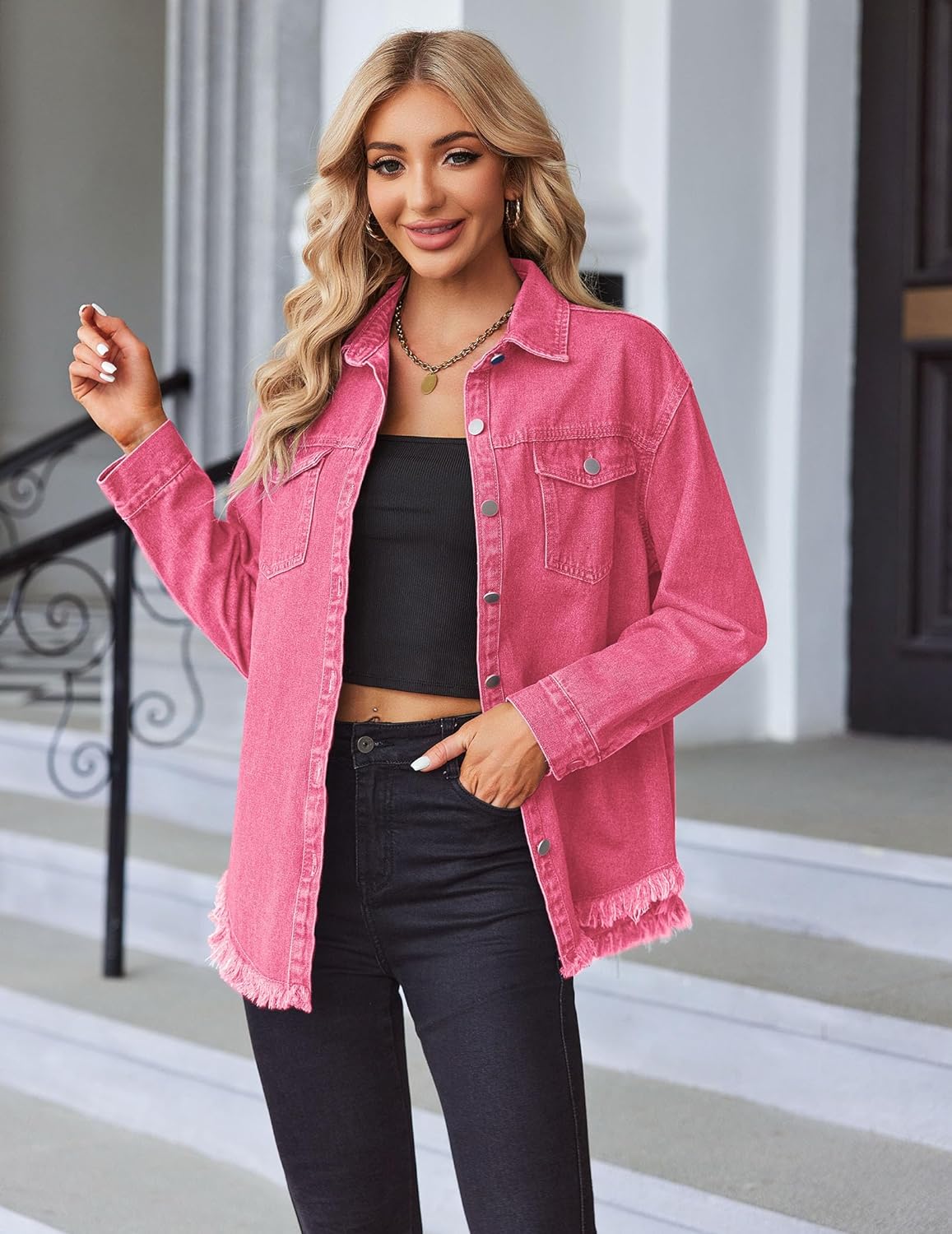 Pontia – Women's Denim Jacket with Distressed Effect