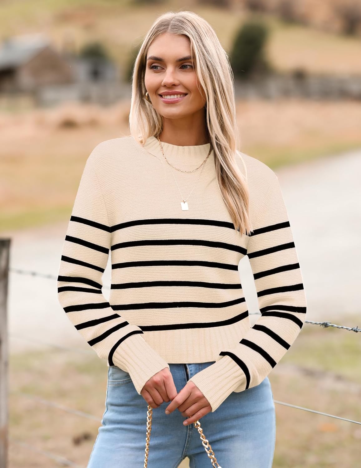 Porsia – Women's Short Crew Neck Autumn Jumper