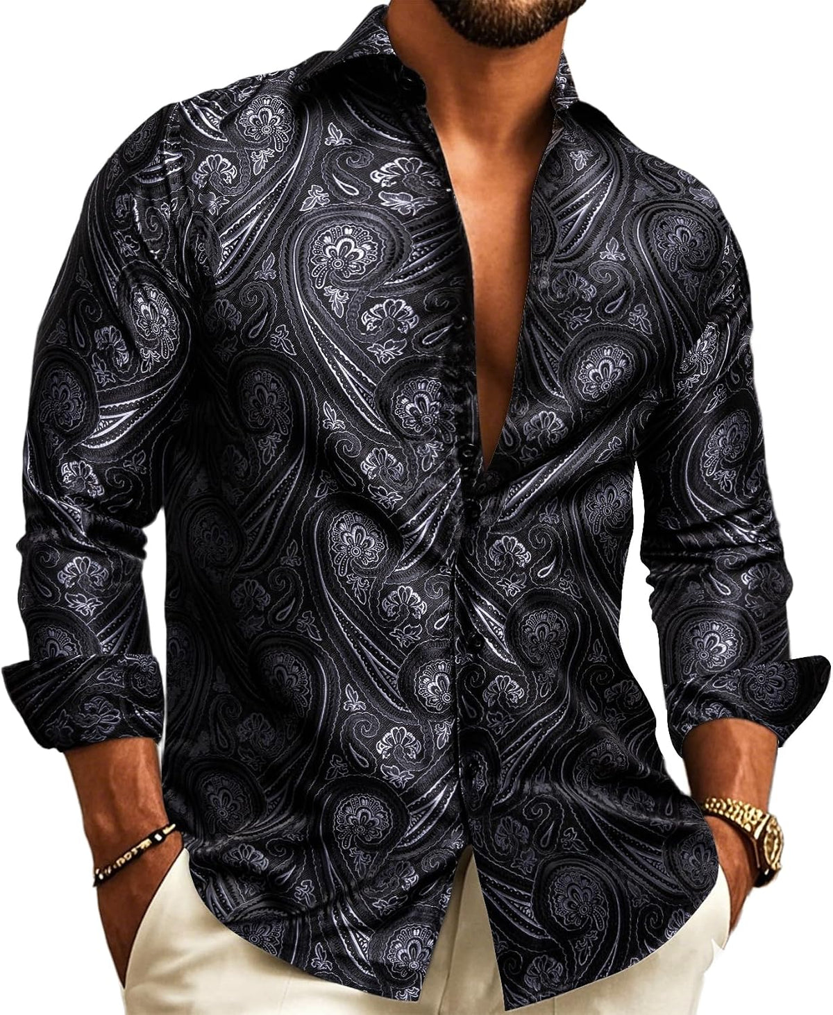 Men's Long-sleeved Paisley Jacquard Shirt – An Elegant Shirt For Weddings, Parties, Evening Wear, And Special Occasions