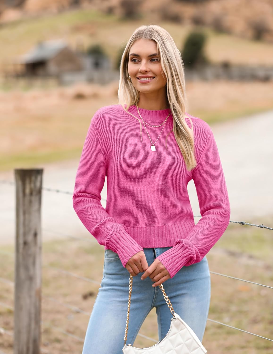 Porsia – Women's Short Crew Neck Autumn Jumper