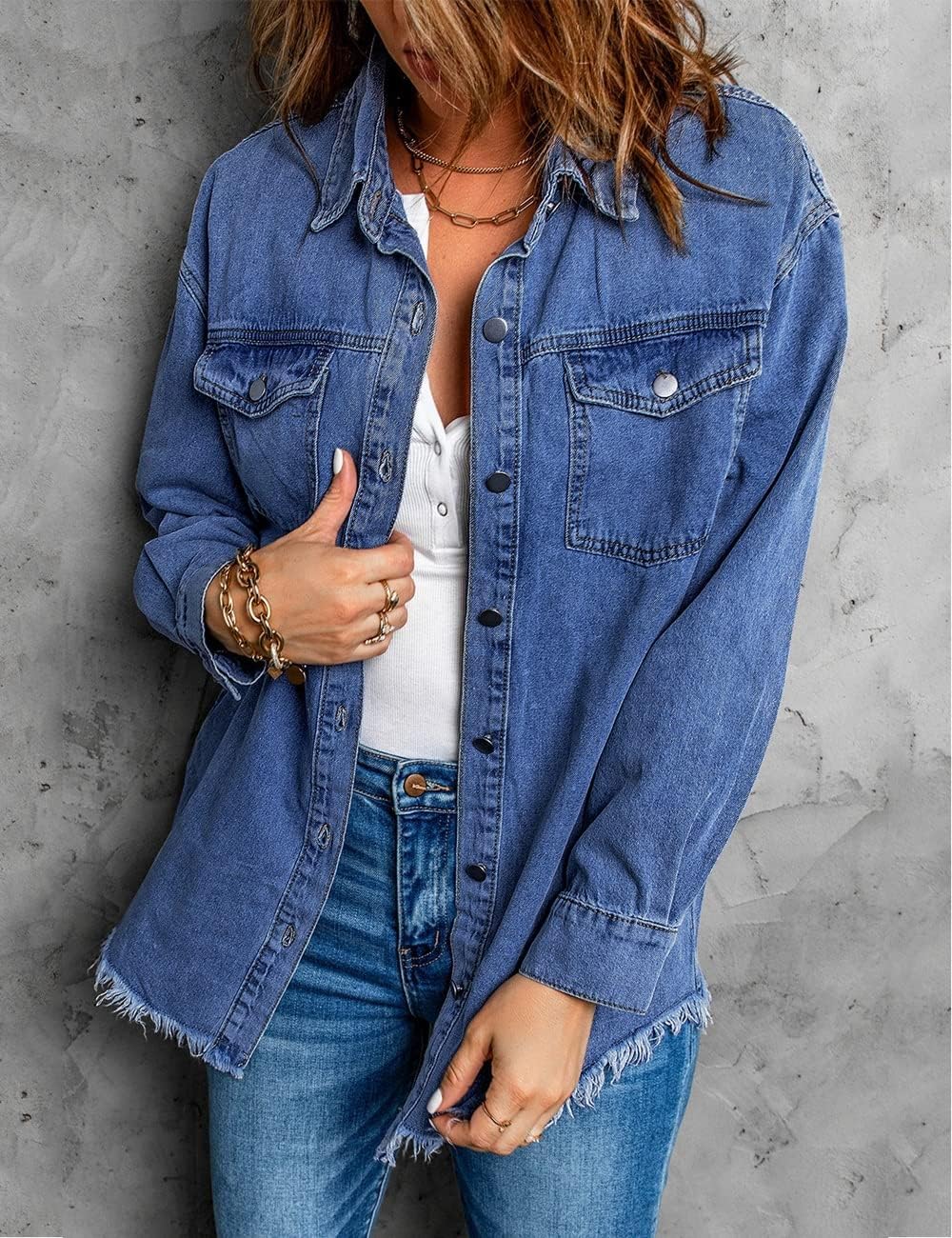 Pontia – Women's Denim Jacket with Distressed Effect
