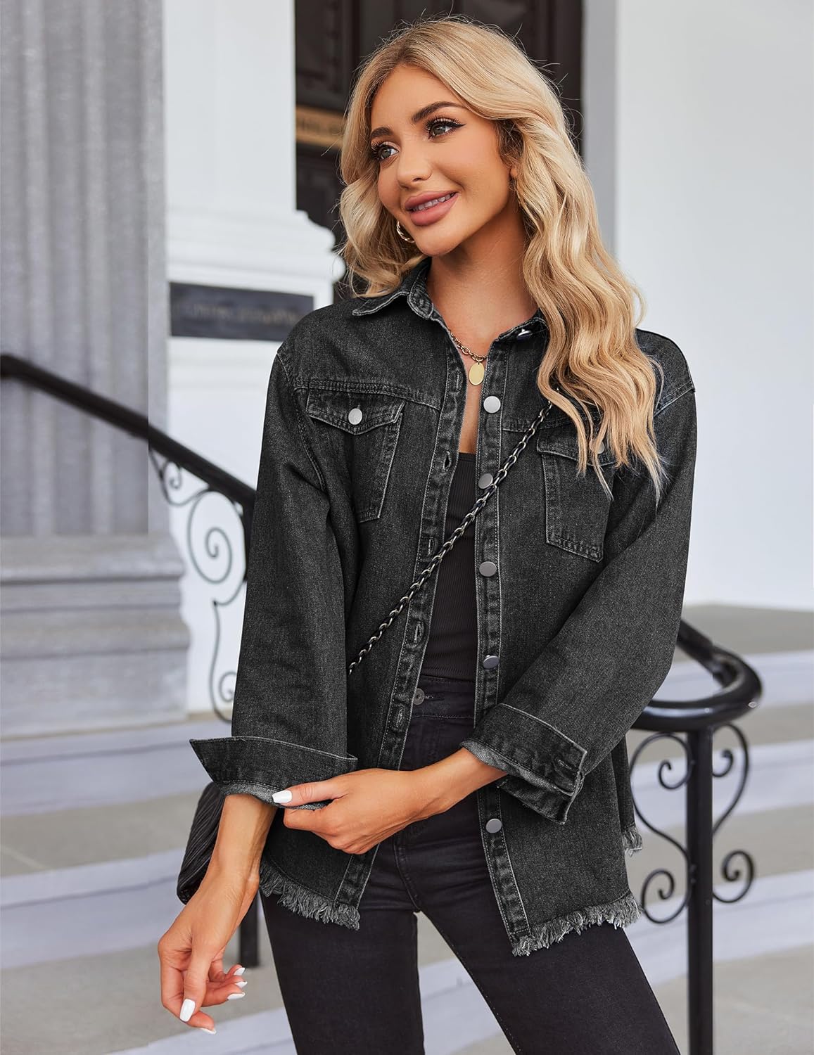 Pontia – Women's Denim Jacket with Distressed Effect
